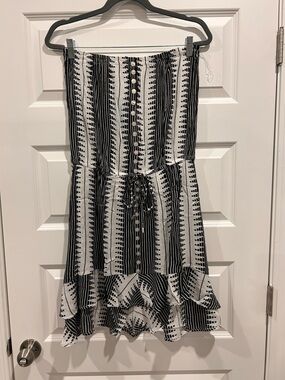 Sensea BNWT Strapless Black & White Striped Faux Button-Front Sundress Size L